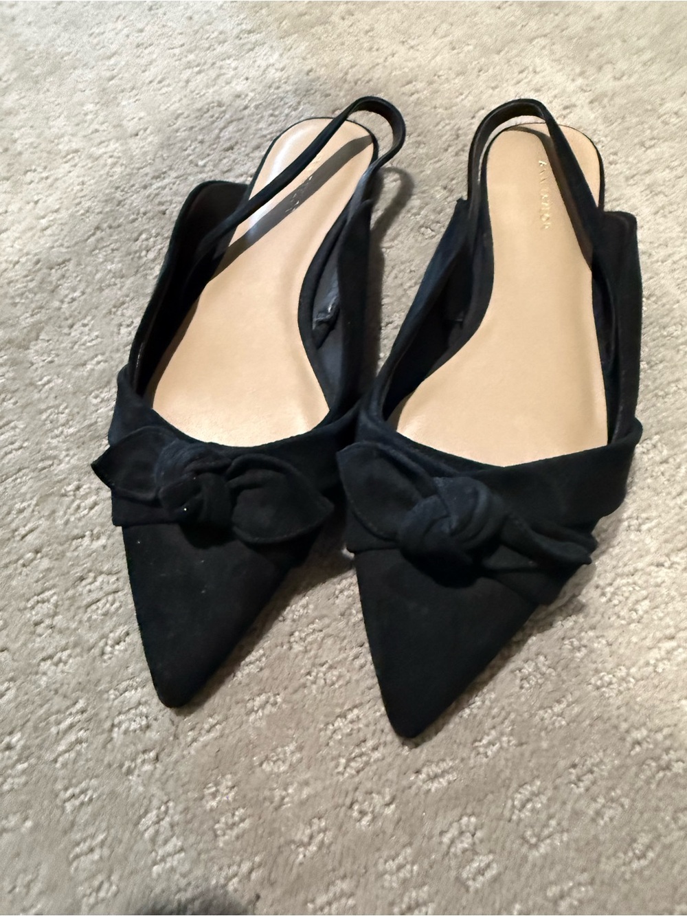 Ann Taylor Black Pointed Slingback Flats with Knot Accent